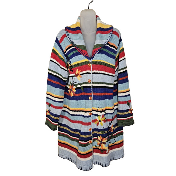 Storybook Knits VTG Cardigan Sweater Floral Beaded Embroidered Handmade Size L - Picture 14 of 14